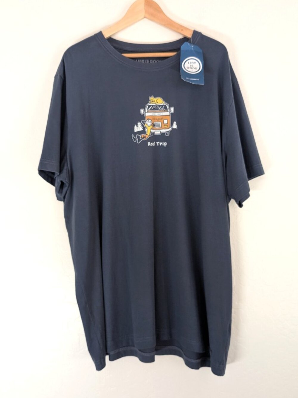 LIFE IS GOOD T Shirt Mens 3XL Blue Crusher Road Trip RV Bus Graphic Short Sleeve